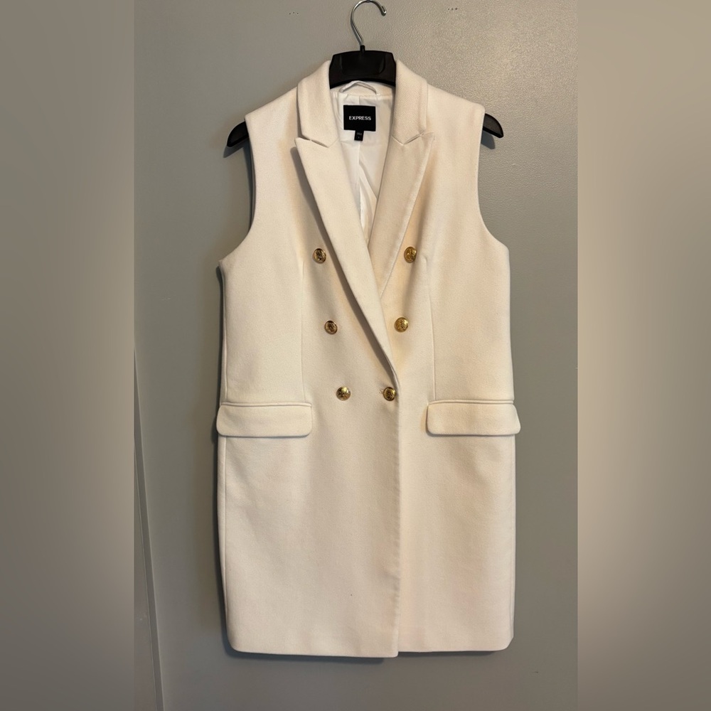 Express sleeveless blazer/coat, cream with gold buttons. Size large